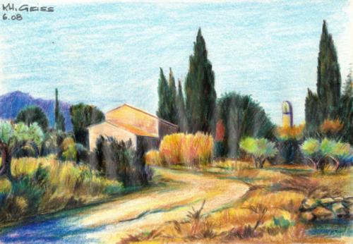 Feldweg mit Haus in der Provence