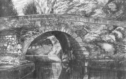Zeichnung SW alte Steinbrücke in der Provence